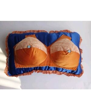 Vtg Satin Handmade Bra/Bust Lace Trim 17"x10" Pillow Decor  Orange And B…